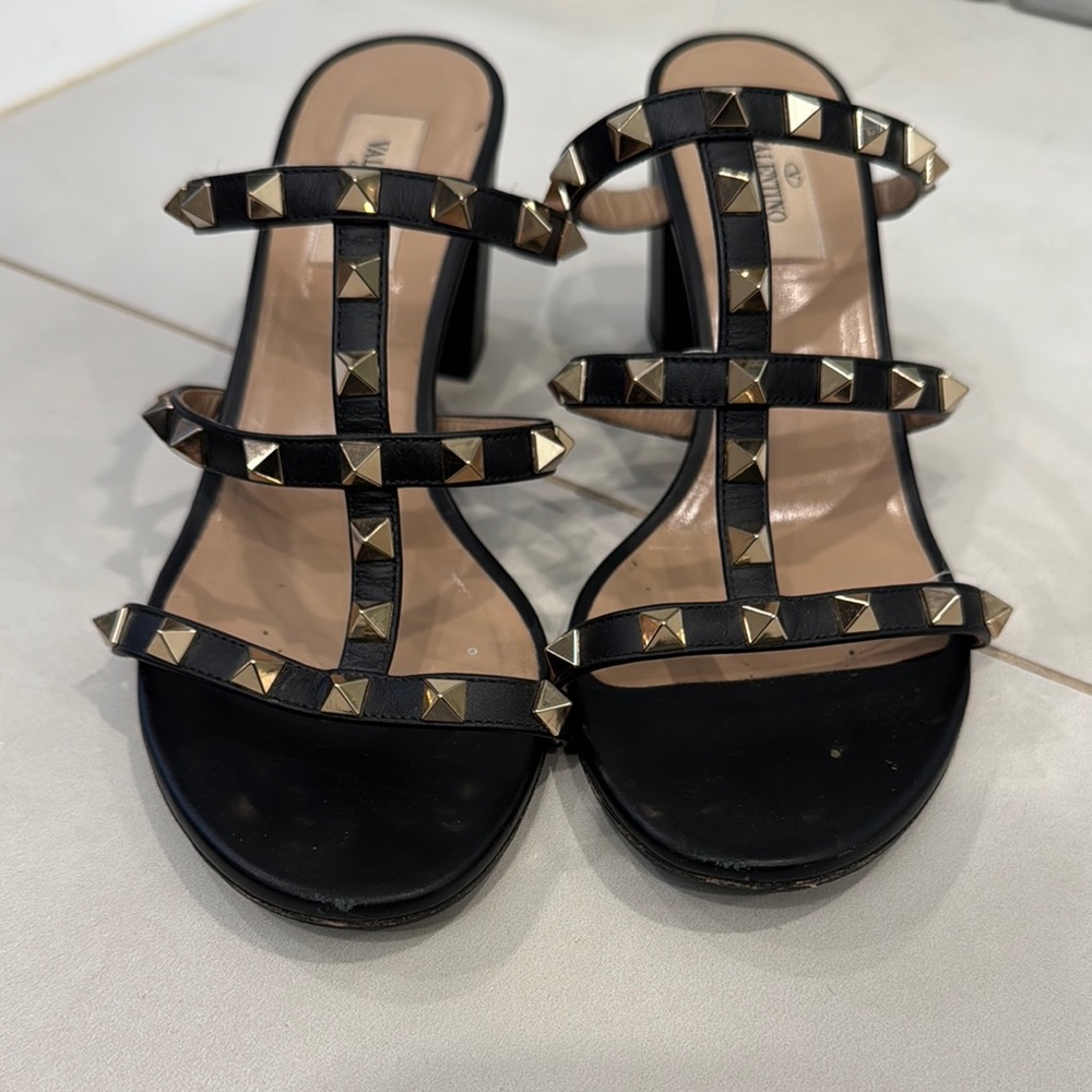 Valentino Black and Gold Studded Women's Sandals